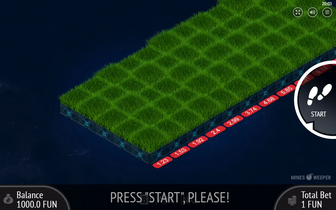 Minesweeper by BGaming: a path rather than a grid, walked from one edge of the field to the other