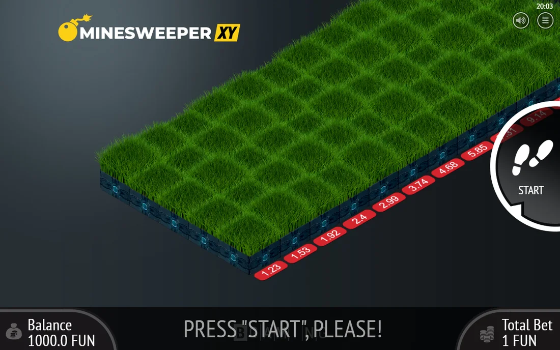 Демо Minesweeper XY: дорожка вместо сетки, множители подписаны прямо на ступенях